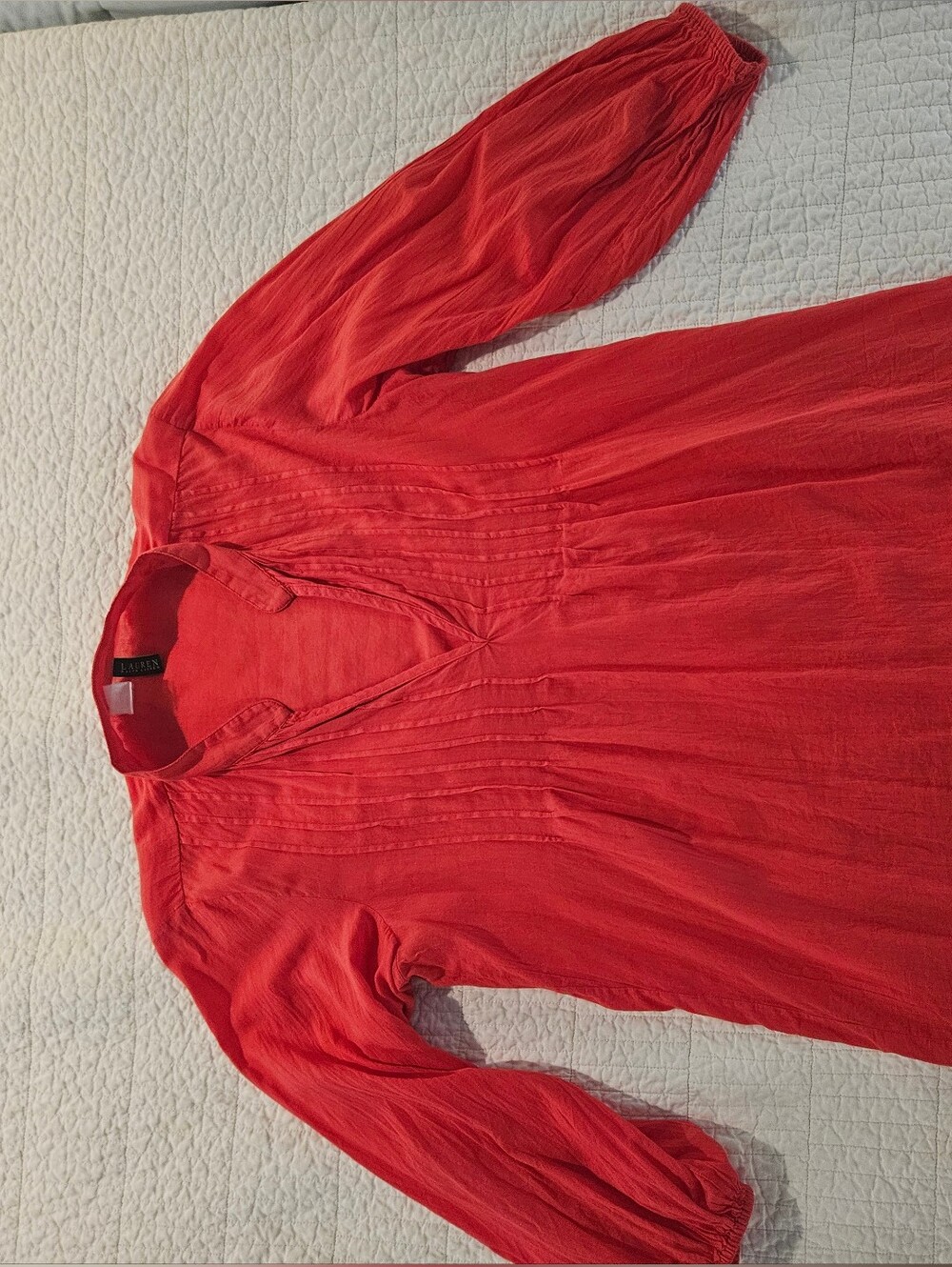 Ralph Lauren Red V-Neck Pleated Tunic Top